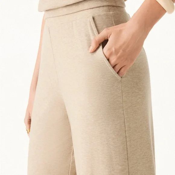 OGL Lyocell Wool Mid Rise Wide Leg Pull-on Pants Pockets SET With TOP Large New - Picture 3 of 11